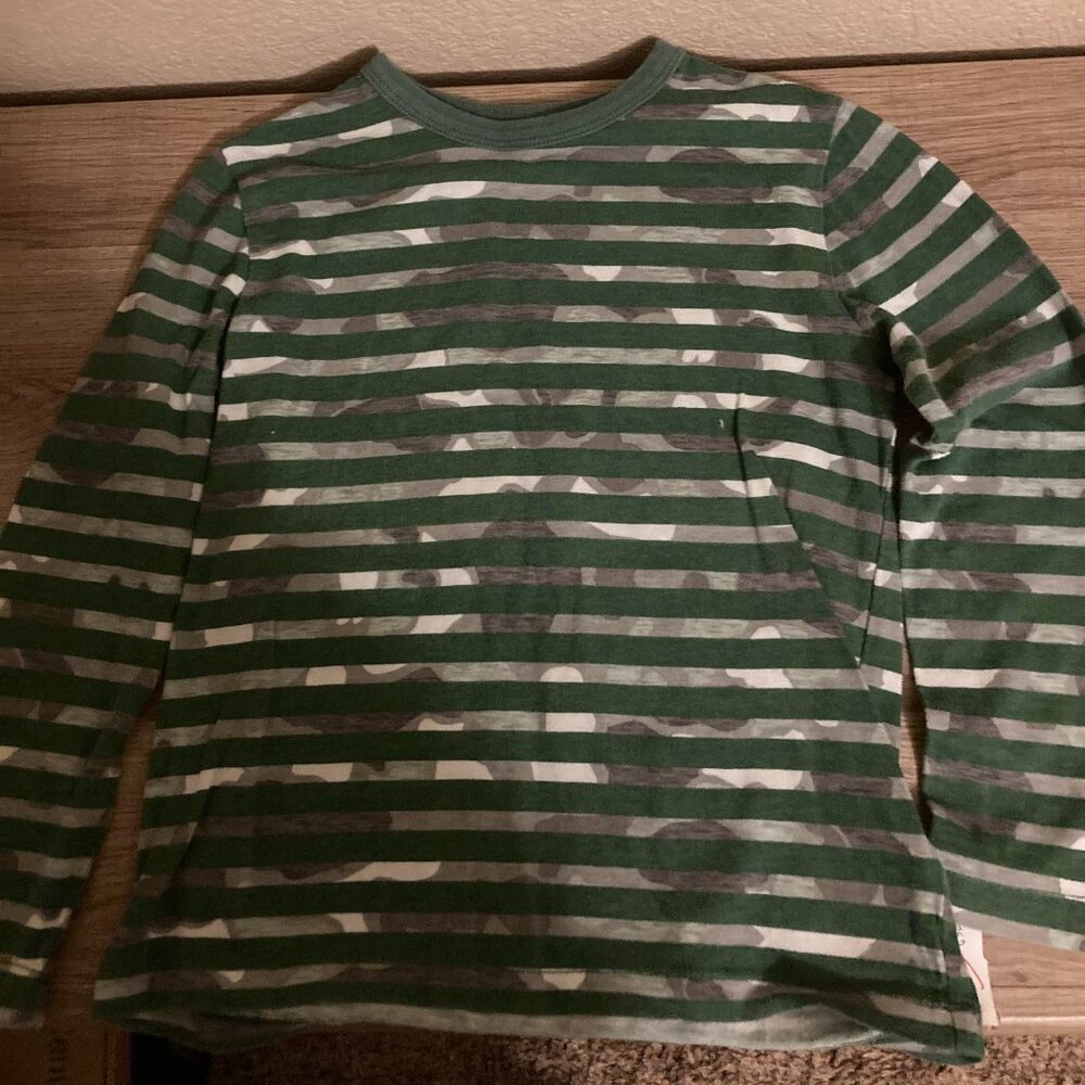 Crewcuts Striped Camo Long Sleeve Top Girls XS 4-5 T Shirt 100% Cotton Green